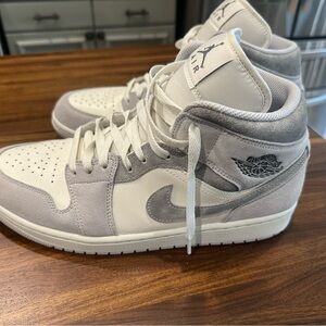 Nike Jordan 1 Mid Sneakers in White and Gray